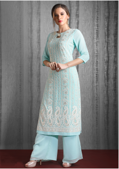 Blue Color Designer Georgette Kurti